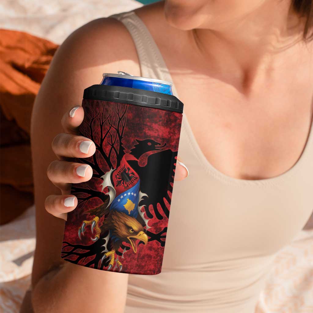 Personalized Kosova Albanian Roots 4 in 1 Can Cooler Tumbler Kosova Albanian Eagle Flag - Wonder Print Shop