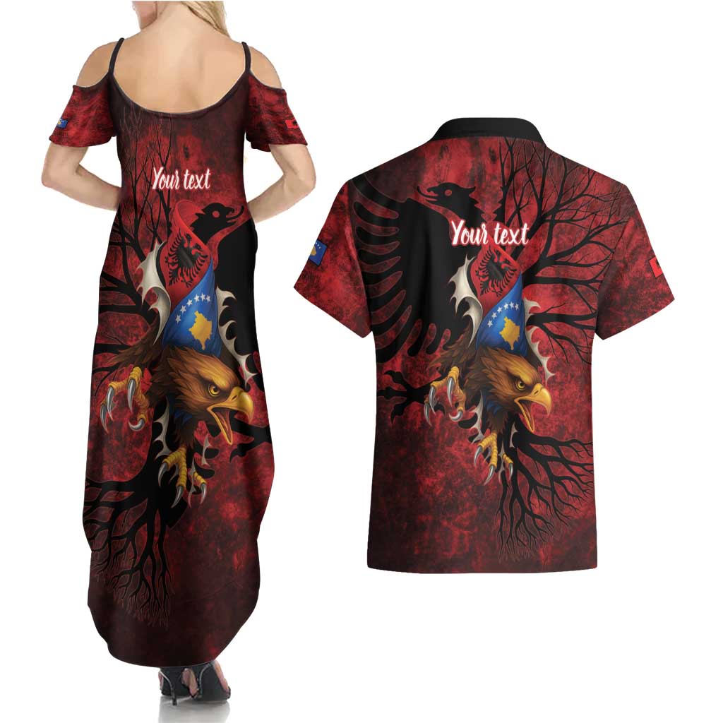 Personalized Kosova Albanian Roots Couples Matching Summer Maxi Dress and Hawaiian Shirt Kosova Albanian Eagle Flag - Wonder Print Shop