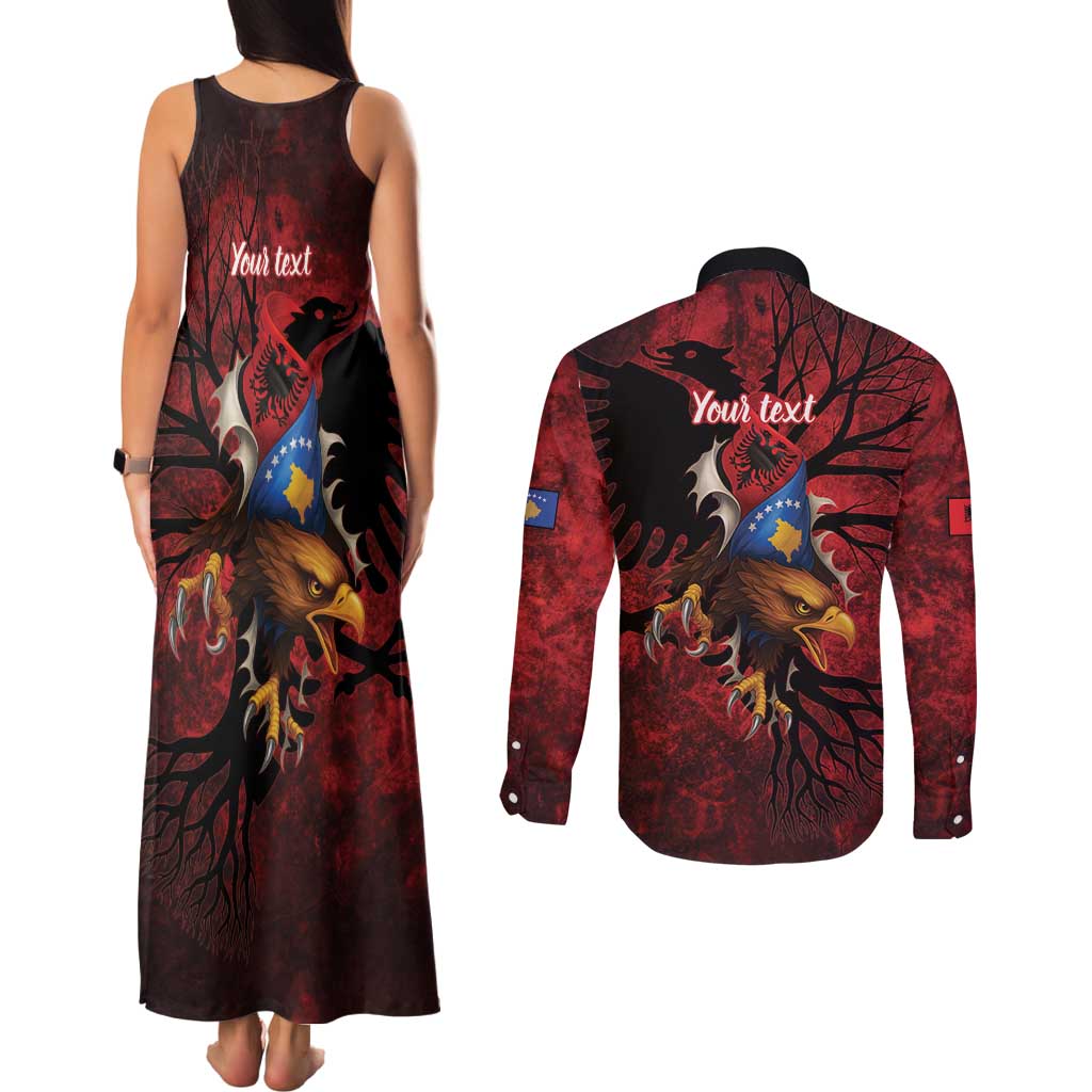 Personalized Kosova Albanian Roots Couples Matching Tank Maxi Dress and Long Sleeve Button Shirt Kosova Albanian Eagle Flag - Wonder Print Shop