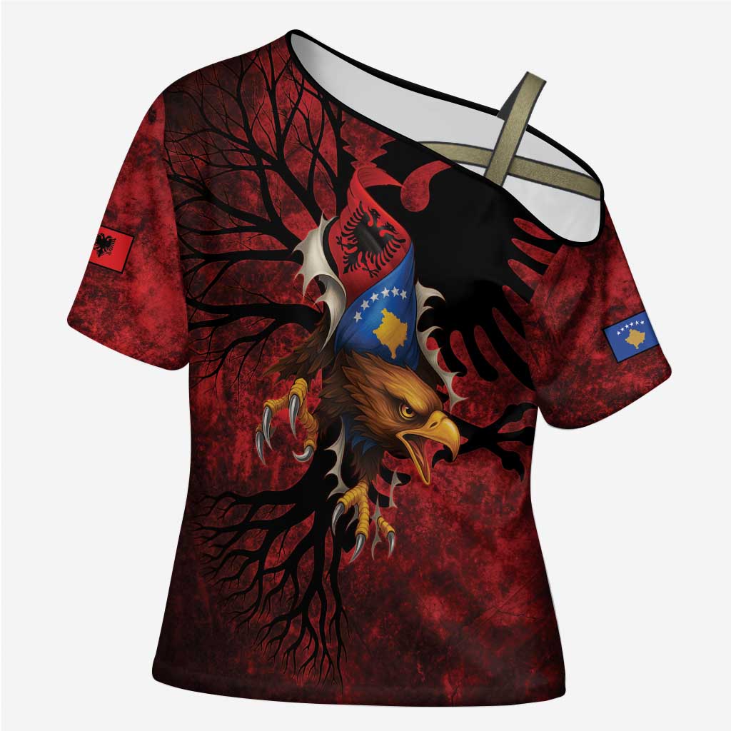 Personalized Kosova Albanian Roots Cross Shoulder Shirt Kosova Albanian Eagle Flag - Wonder Print Shop
