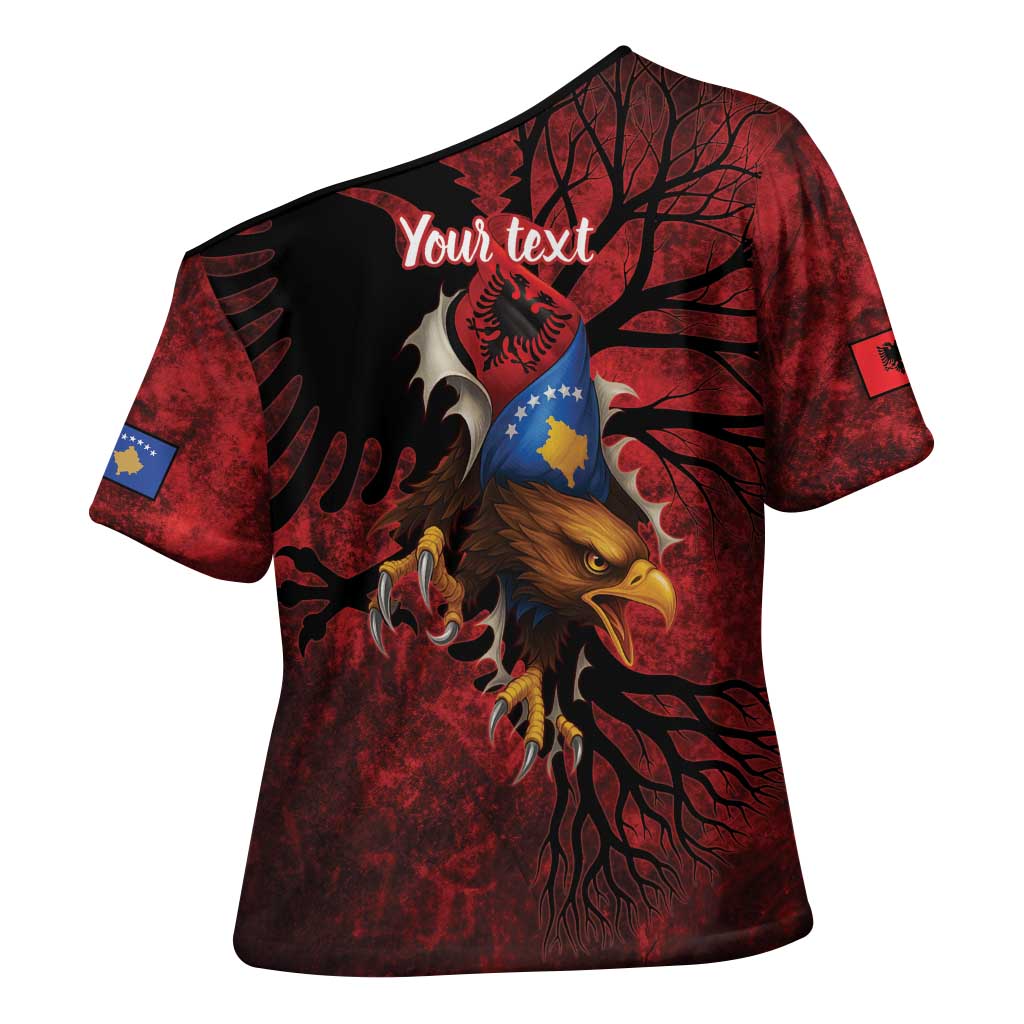 Personalized Kosova Albanian Roots Cross Shoulder Shirt Kosova Albanian Eagle Flag - Wonder Print Shop