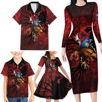 Personalized Kosova Albanian Roots Family Matching Long Sleeve Bodycon Dress and Hawaiian Shirt Kosova Albanian Eagle Flag - Wonder Print Shop