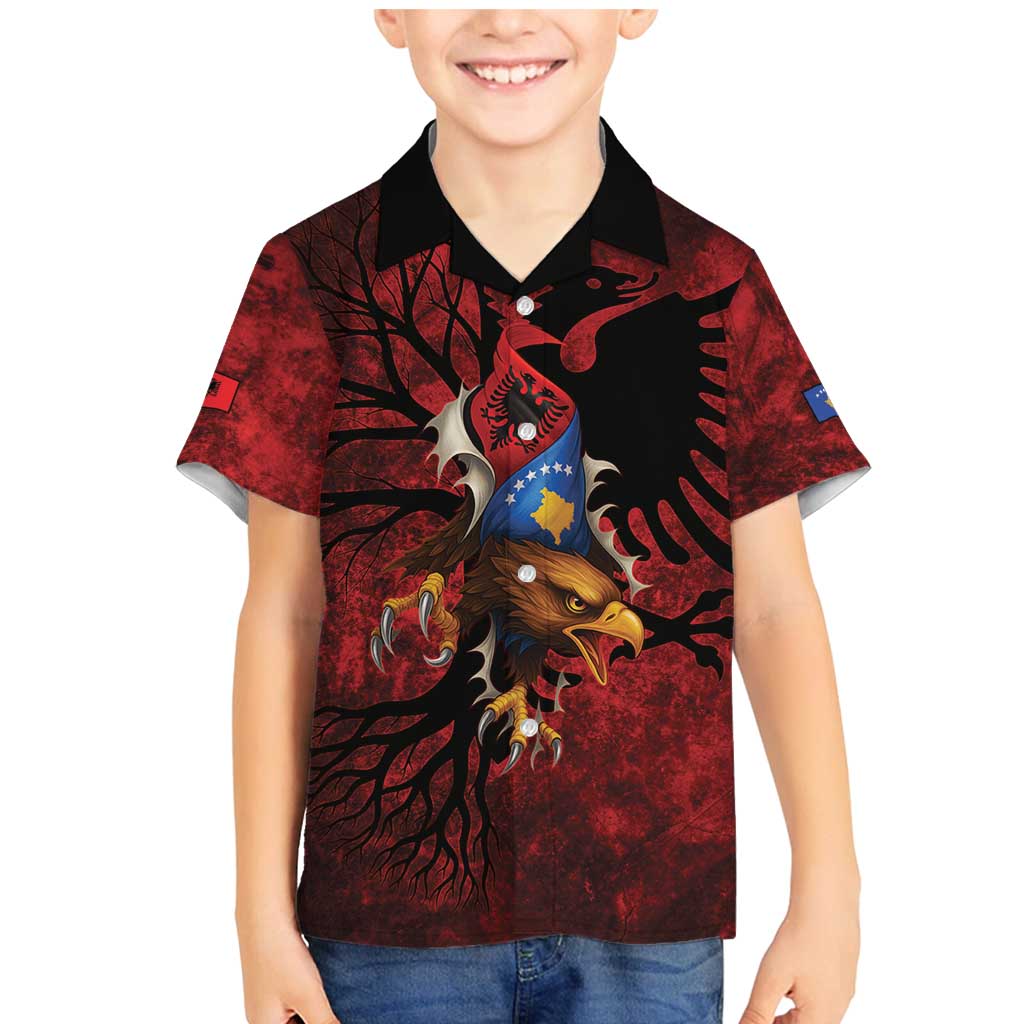 Personalized Kosova Albanian Roots Family Matching Mermaid Dress and Hawaiian Shirt Kosova Albanian Eagle Flag - Wonder Print Shop
