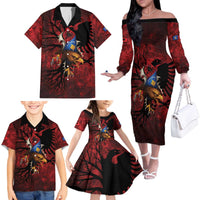 Personalized Kosova Albanian Roots Family Matching Off The Shoulder Long Sleeve Dress and Hawaiian Shirt Kosova Albanian Eagle Flag - Wonder Print Shop