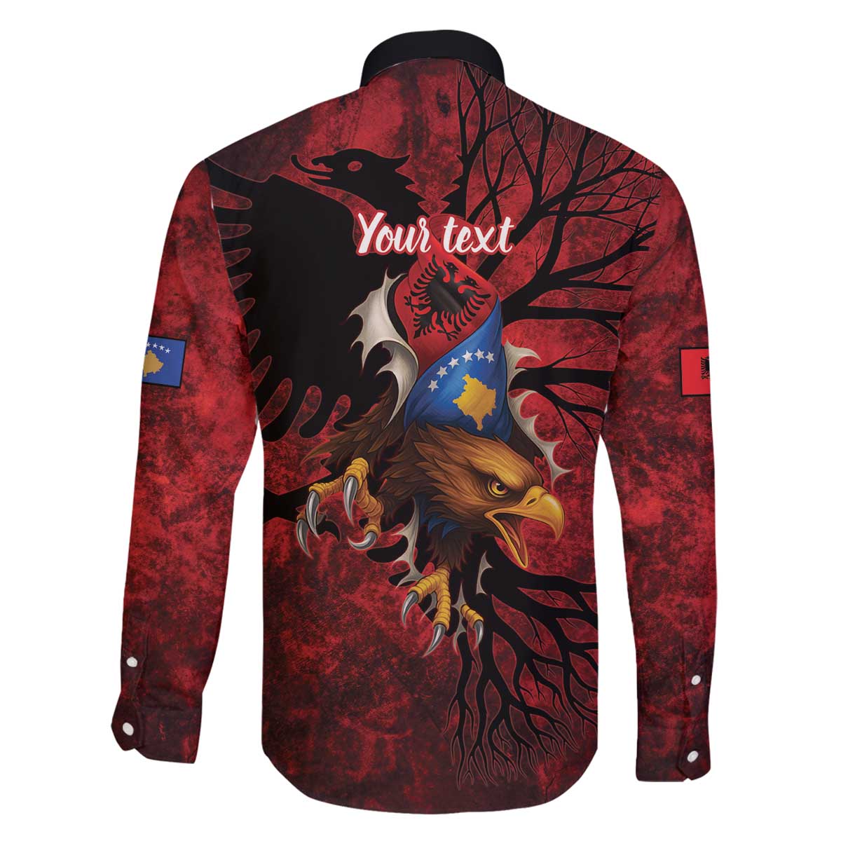 Personalized Kosova Albanian Roots Family Matching Off The Shoulder Long Sleeve Dress and Hawaiian Shirt Kosova Albanian Eagle Flag - Wonder Print Shop