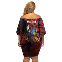 Personalized Kosova Albanian Roots Family Matching Off Shoulder Short Dress and Hawaiian Shirt Kosova Albanian Eagle Flag - Wonder Print Shop