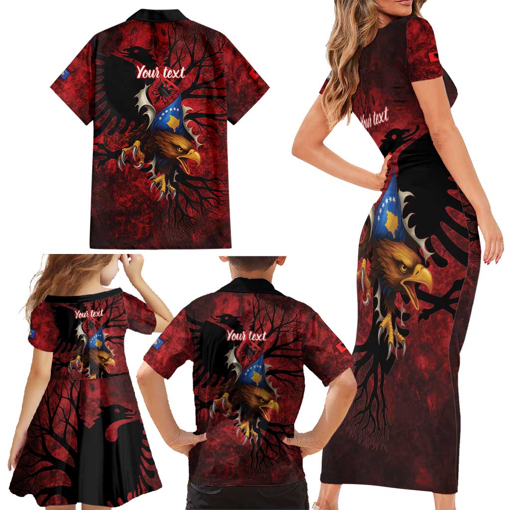 Personalized Kosova Albanian Roots Family Matching Short Sleeve Bodycon Dress and Hawaiian Shirt Kosova Albanian Eagle Flag - Wonder Print Shop