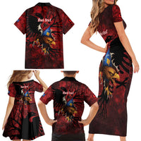 Personalized Kosova Albanian Roots Family Matching Short Sleeve Bodycon Dress and Hawaiian Shirt Kosova Albanian Eagle Flag - Wonder Print Shop