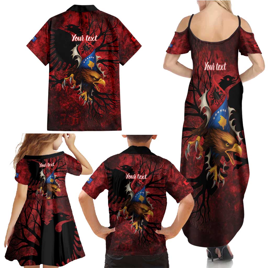 Personalized Kosova Albanian Roots Family Matching Summer Maxi Dress and Hawaiian Shirt Kosova Albanian Eagle Flag - Wonder Print Shop