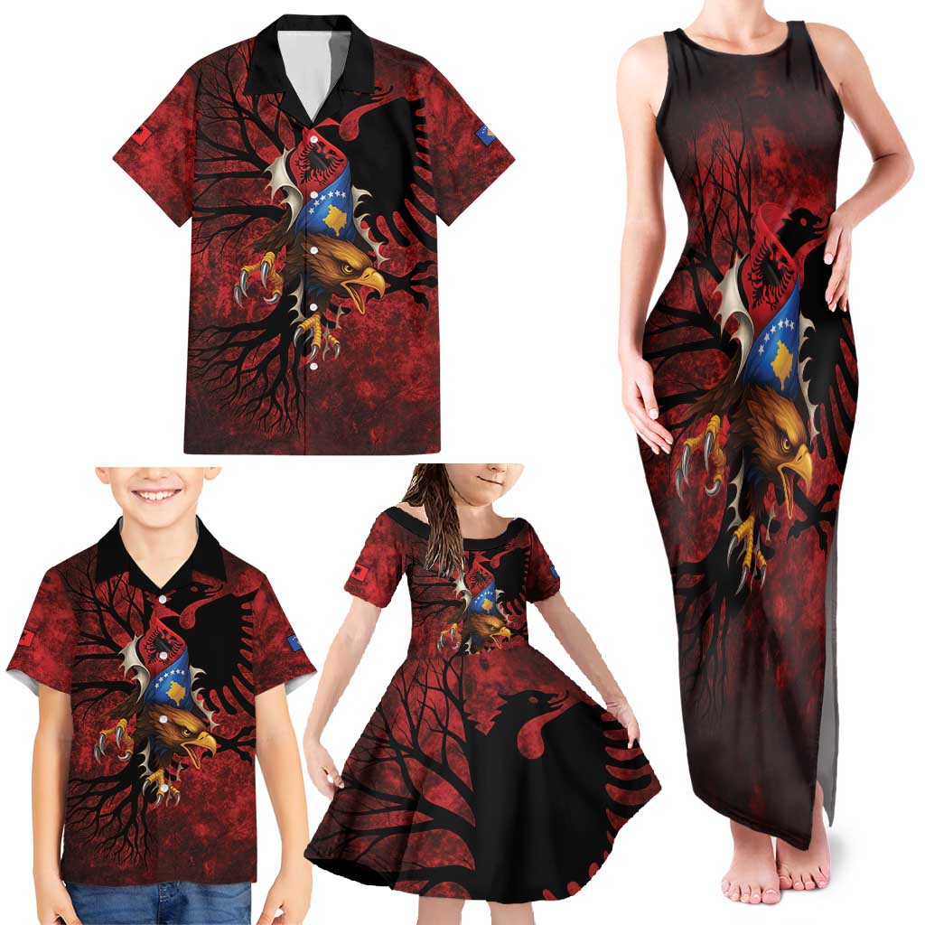 Personalized Kosova Albanian Roots Family Matching Tank Maxi Dress and Hawaiian Shirt Kosova Albanian Eagle Flag - Wonder Print Shop