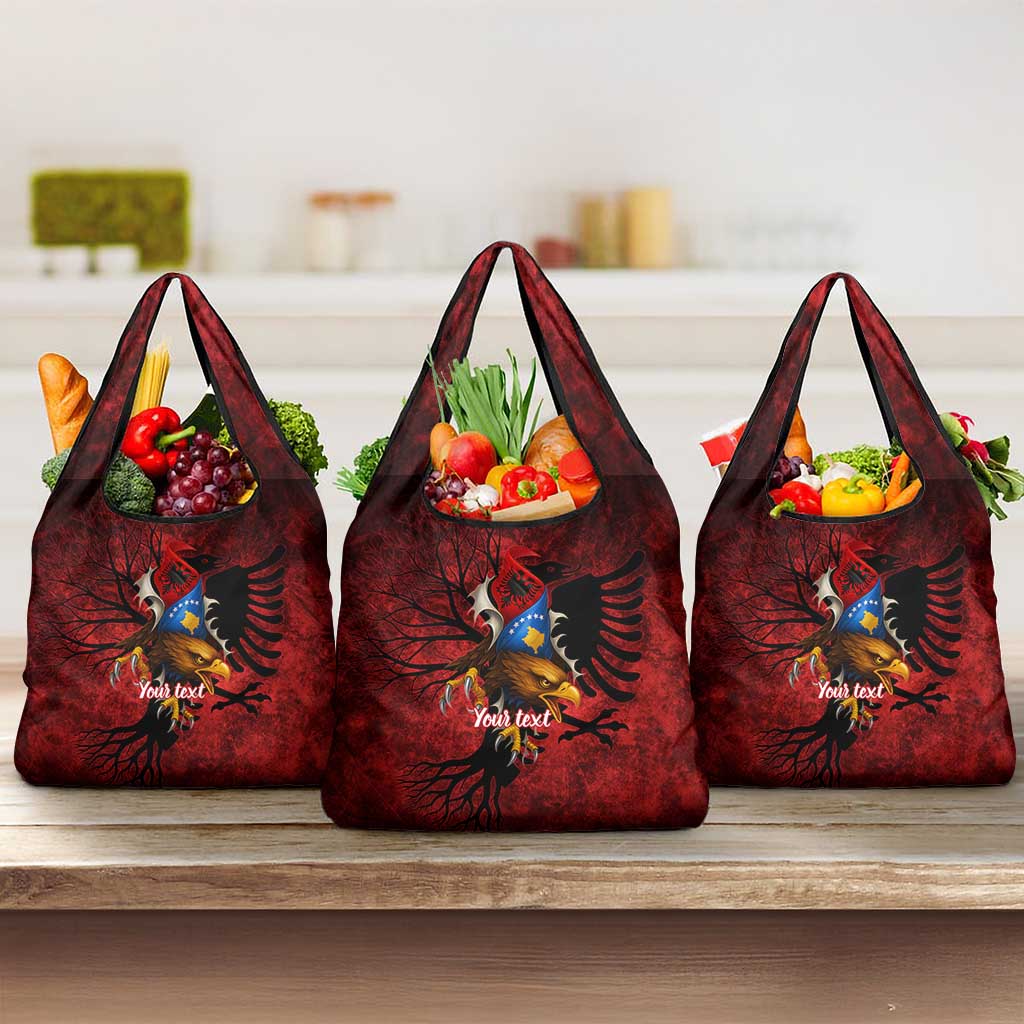 Personalized Kosova Albanian Roots Grocery Bag Kosova Albanian Eagle Flag - Wonder Print Shop