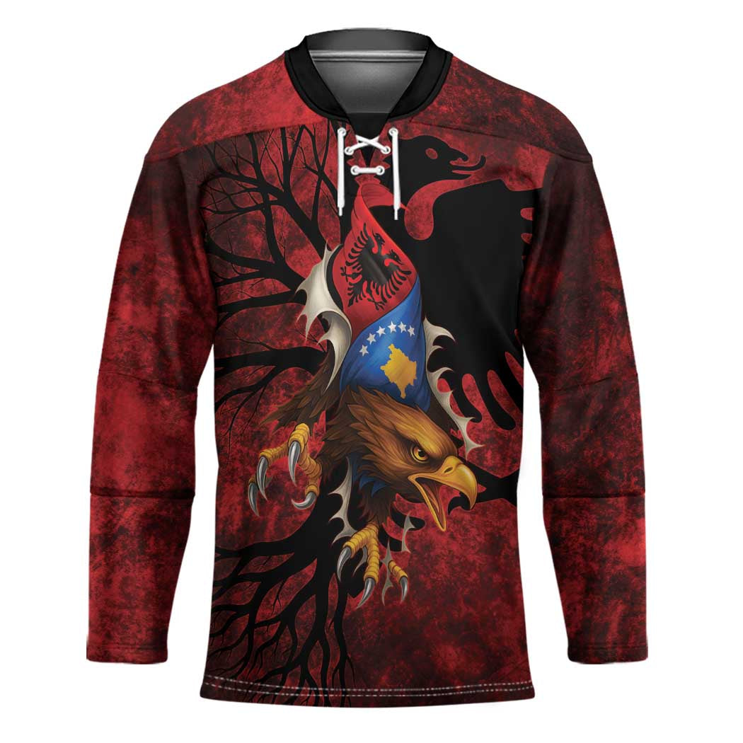 Personalized Kosova Albanian Roots Hockey Jersey Kosova Albanian Eagle Flag - Wonder Print Shop