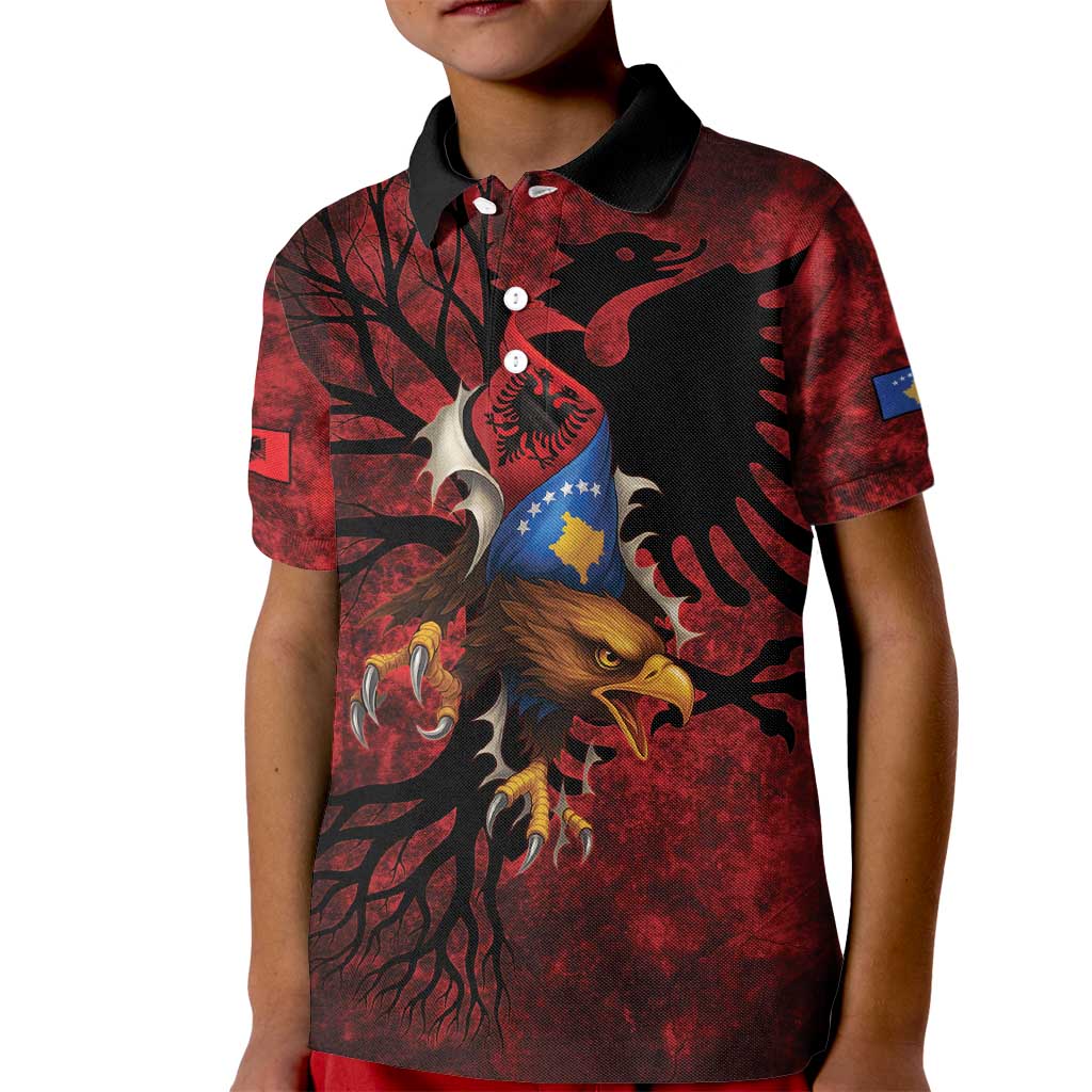 Personalized Kosova Albanian Roots Kid Polo Shirt Kosova Albanian Eagle Flag - Wonder Print Shop