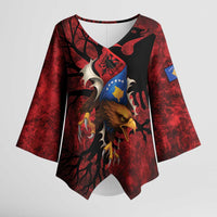 Personalized Kosova Albanian Roots Kimono Sleeve Blouse Kosova Albanian Eagle Flag - Wonder Print Shop