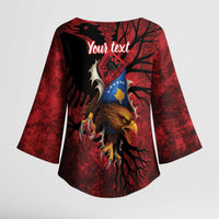 Personalized Kosova Albanian Roots Kimono Sleeve Blouse Kosova Albanian Eagle Flag - Wonder Print Shop