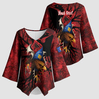 Personalized Kosova Albanian Roots Kimono Sleeve Blouse Kosova Albanian Eagle Flag - Wonder Print Shop