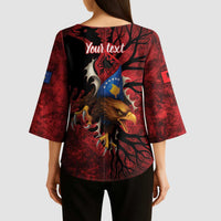 Personalized Kosova Albanian Roots Kimono Sleeve Blouse Kosova Albanian Eagle Flag - Wonder Print Shop