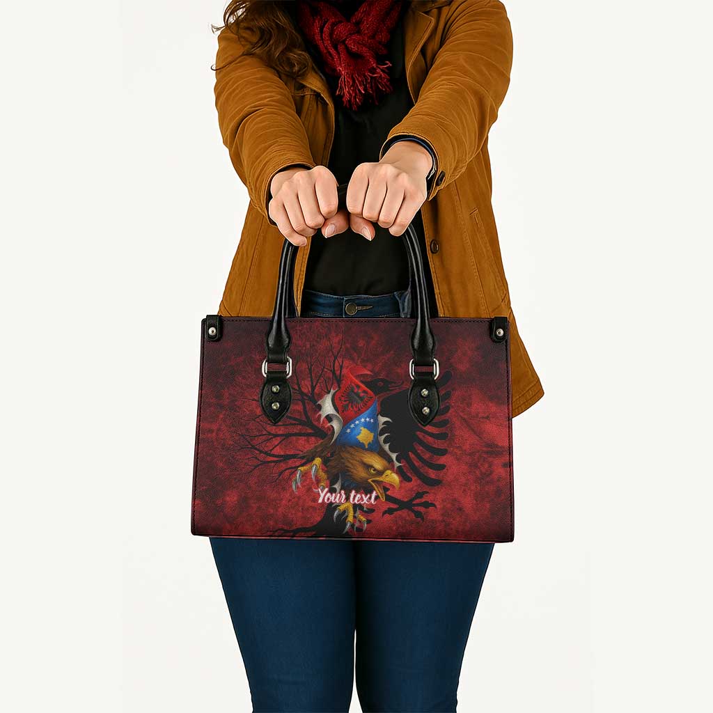 Personalized Kosova Albanian Roots Leather Bag Kosova Albanian Eagle Flag - Wonder Print Shop