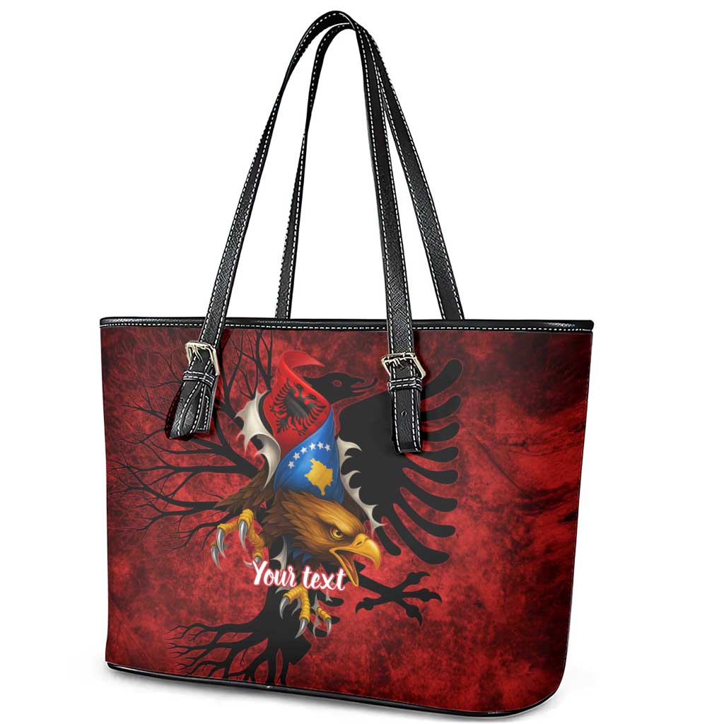 Personalized Kosova Albanian Roots Leather Tote Bag Kosova Albanian Eagle Flag - Wonder Print Shop