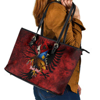 Personalized Kosova Albanian Roots Leather Tote Bag Kosova Albanian Eagle Flag - Wonder Print Shop