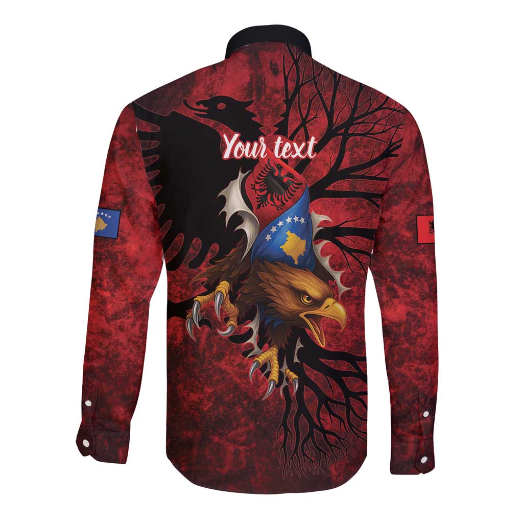 Personalized Kosova Albanian Roots Long Sleeve Button Shirt Kosova Albanian Eagle Flag - Wonder Print Shop