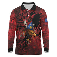 Personalized Kosova Albanian Roots Long Sleeve Polo Shirt Kosova Albanian Eagle Flag - Wonder Print Shop
