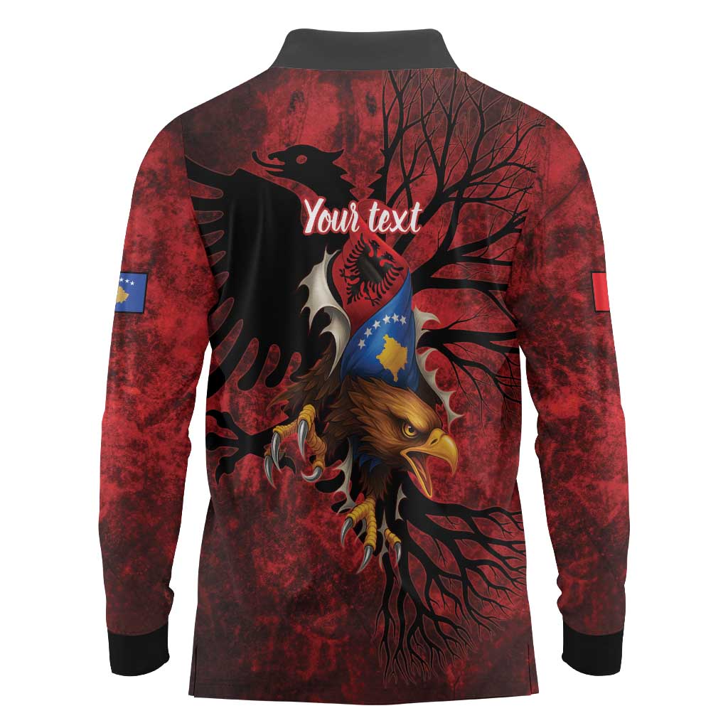 Personalized Kosova Albanian Roots Long Sleeve Polo Shirt Kosova Albanian Eagle Flag - Wonder Print Shop