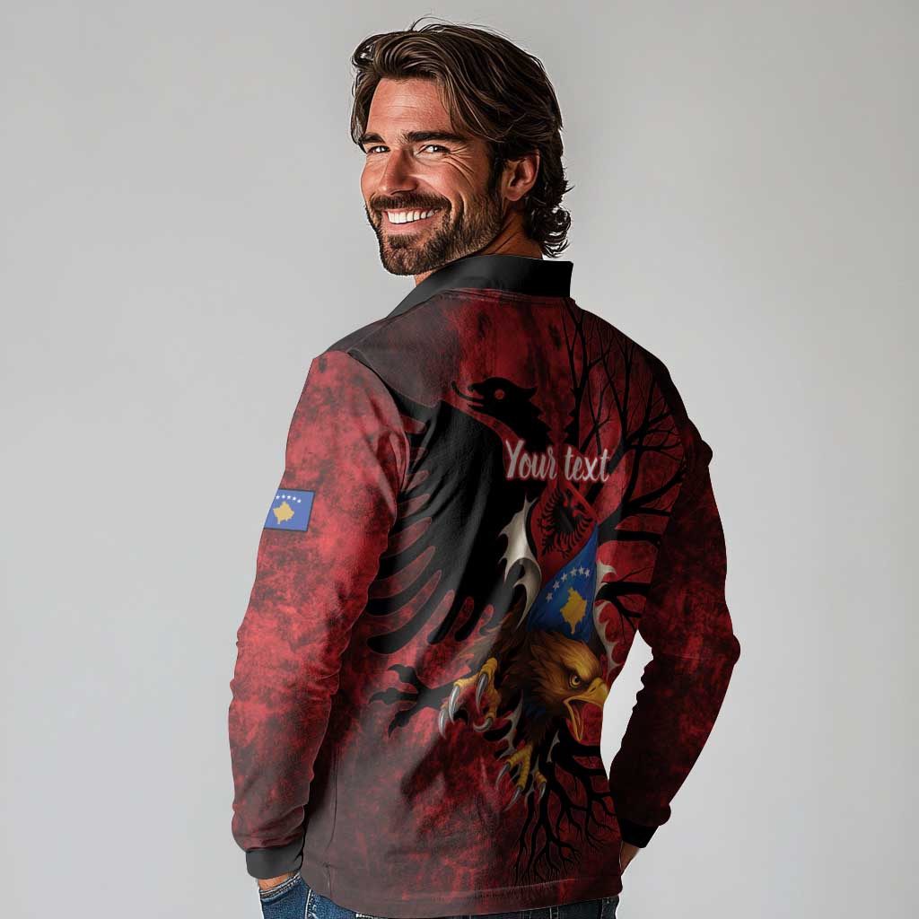Personalized Kosova Albanian Roots Long Sleeve Polo Shirt Kosova Albanian Eagle Flag - Wonder Print Shop