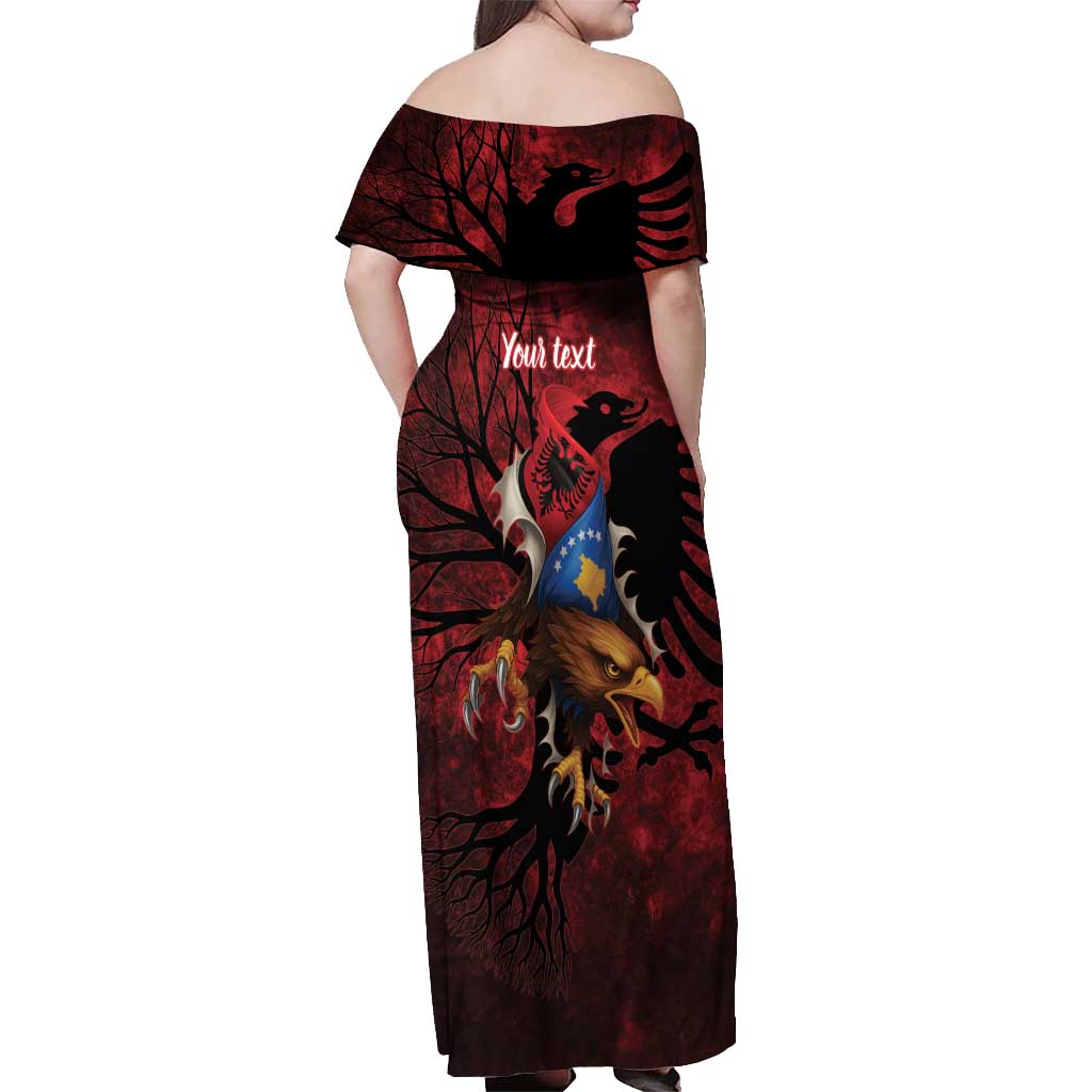 Personalized Kosova Albanian Roots Off Shoulder Maxi Dress Kosova Albanian Eagle Flag - Wonder Print Shop