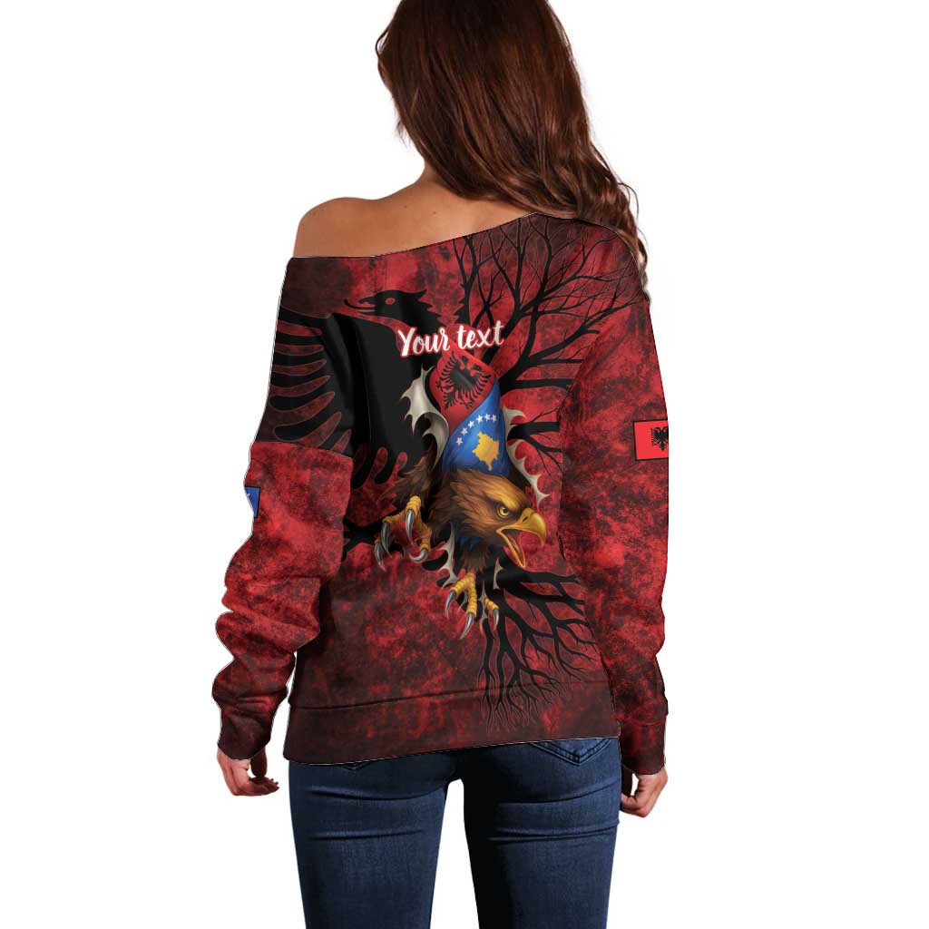 Personalized Kosova Albanian Roots Off Shoulder Sweater Kosova Albanian Eagle Flag - Wonder Print Shop