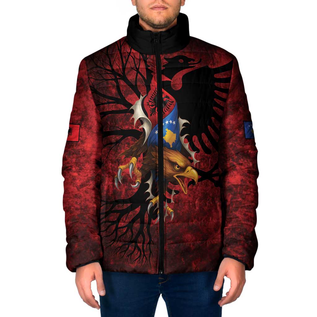 Personalized Kosova Albanian Roots Padded Jacket Kosova Albanian Eagle Flag - Wonder Print Shop