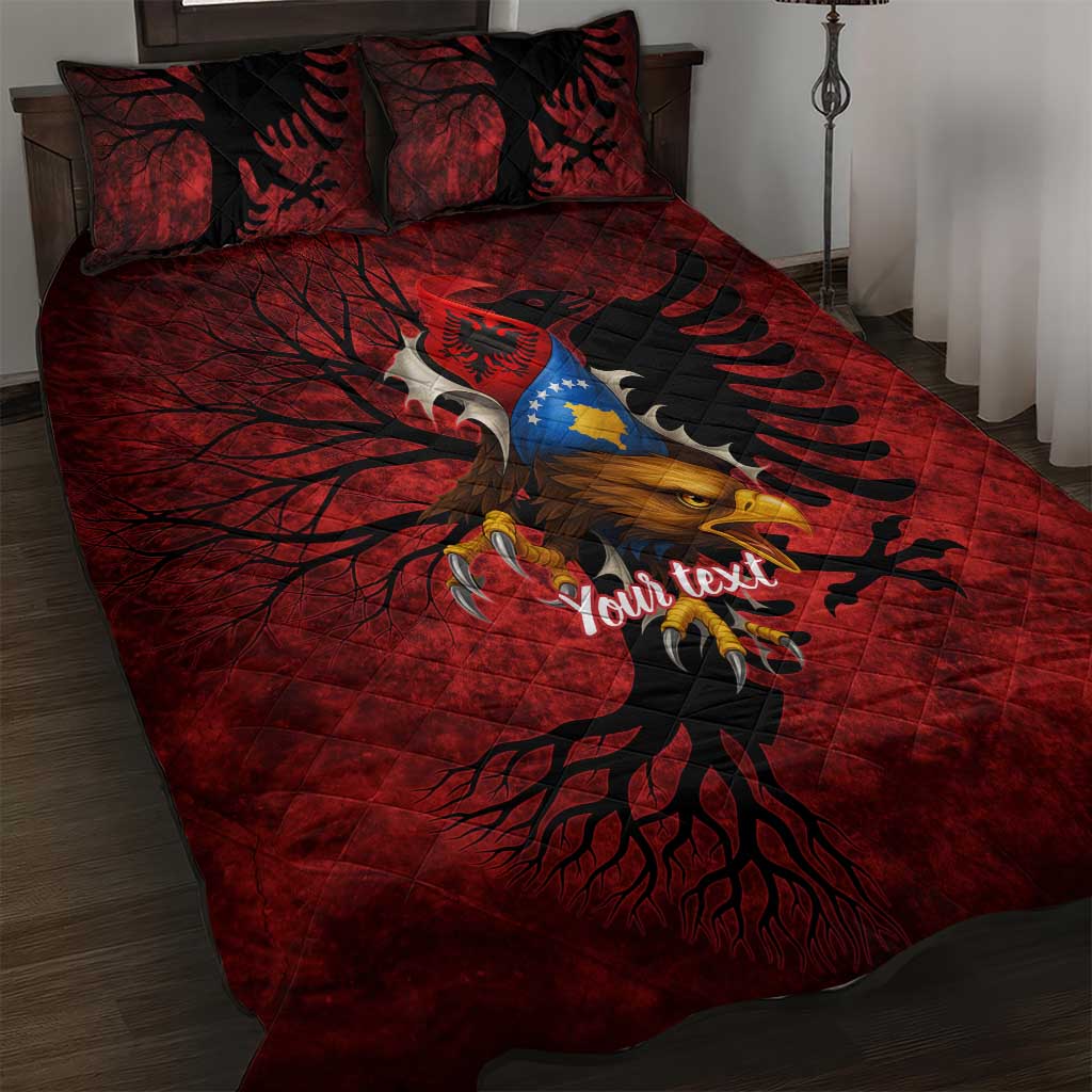 Personalized Kosova Albanian Roots Quilt Bed Set Kosova Albanian Eagle Flag - Wonder Print Shop