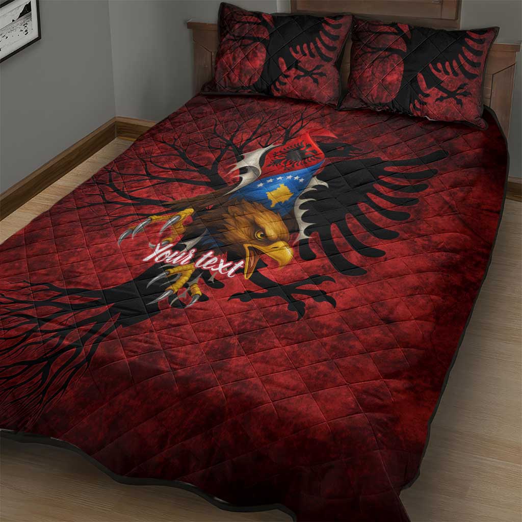 Personalized Kosova Albanian Roots Quilt Bed Set Kosova Albanian Eagle Flag - Wonder Print Shop