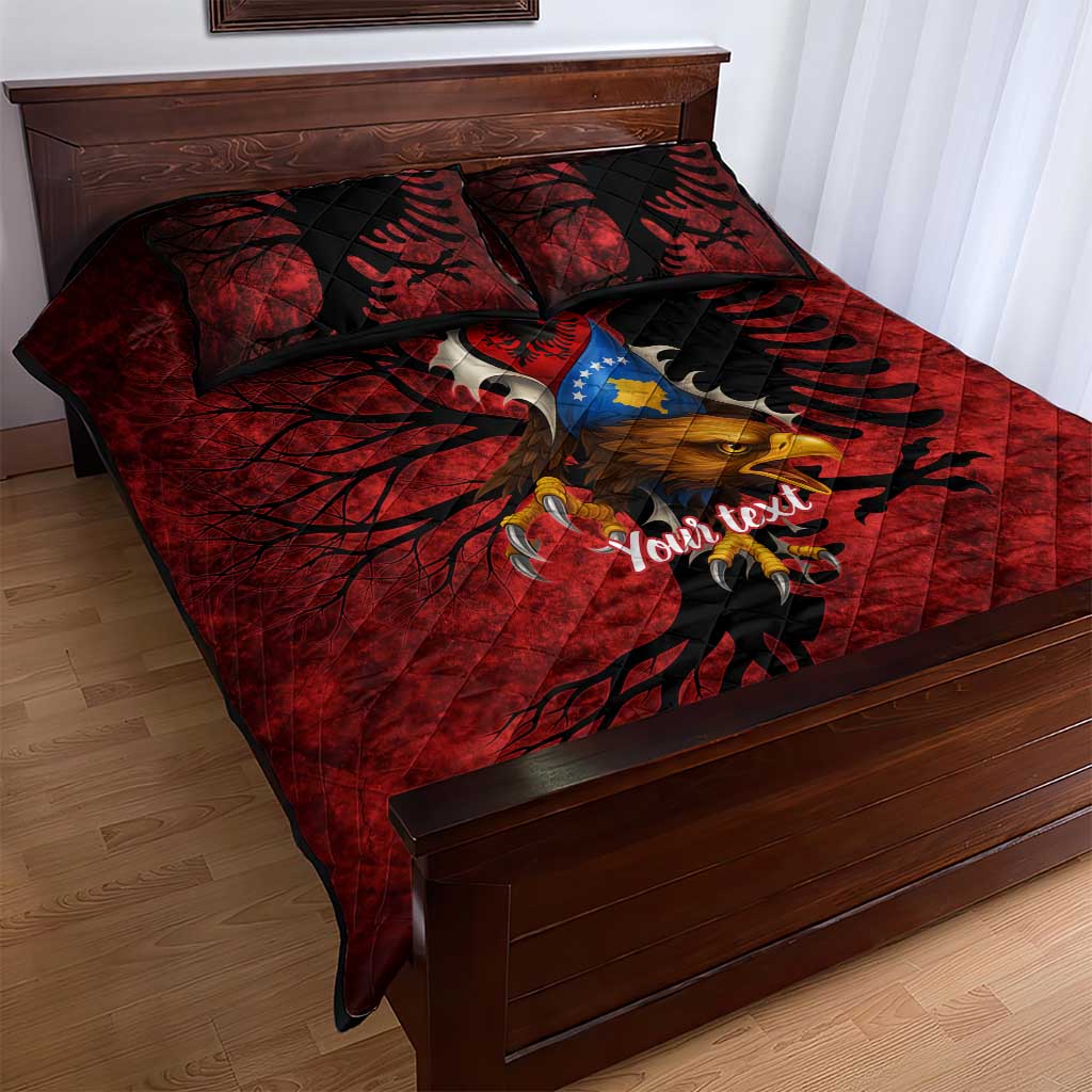 Personalized Kosova Albanian Roots Quilt Bed Set Kosova Albanian Eagle Flag - Wonder Print Shop