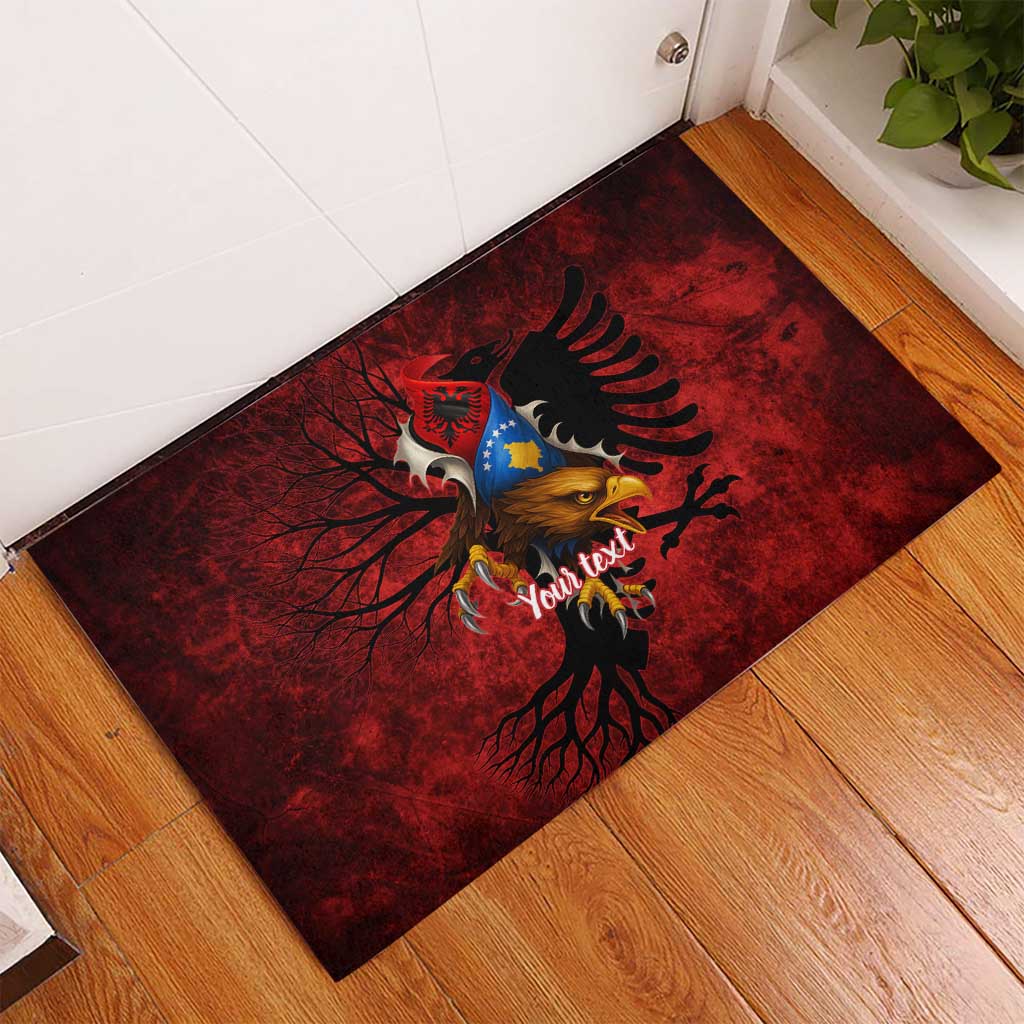 Personalized Kosova Albanian Roots Rubber Doormat Kosova Albanian Eagle Flag - Wonder Print Shop