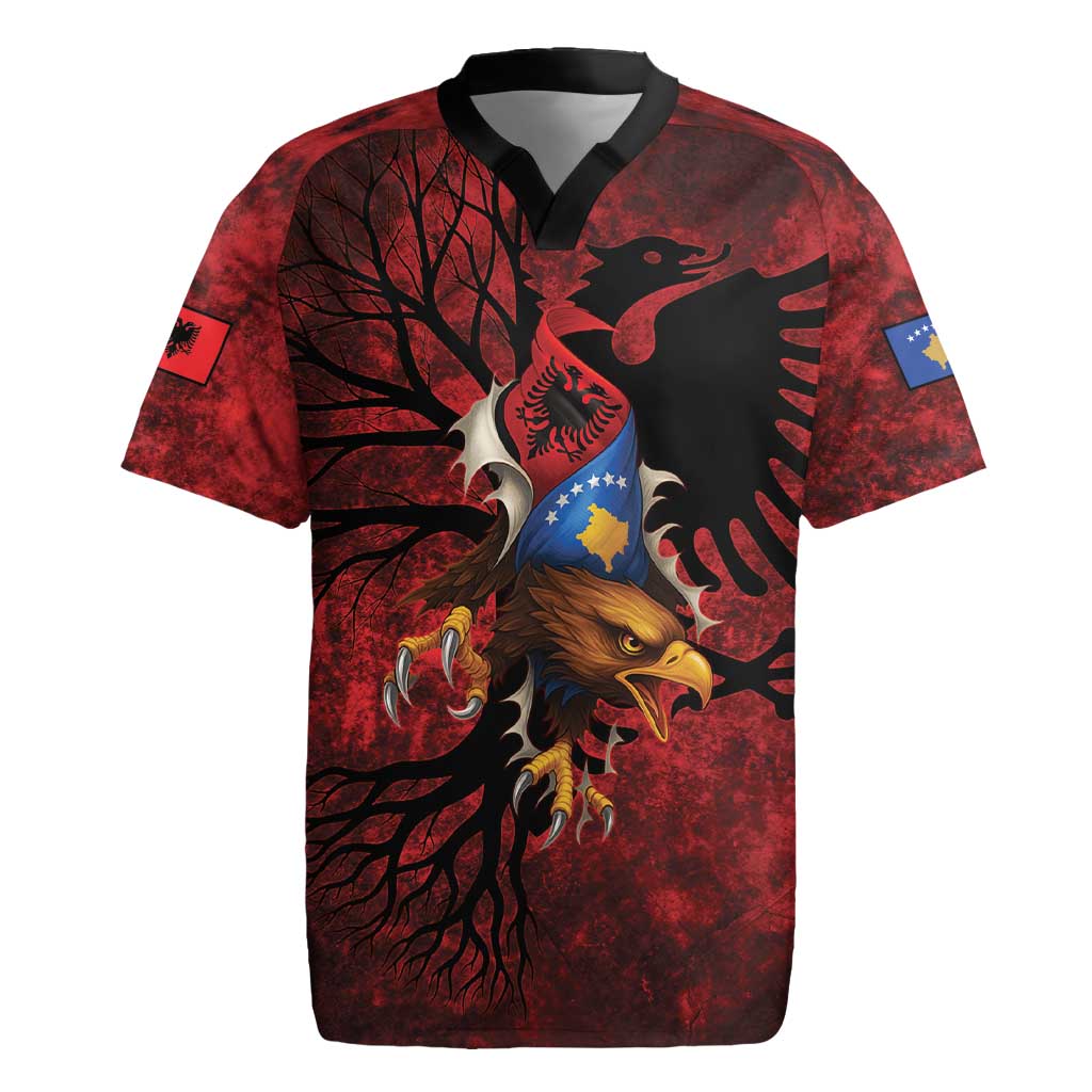 Personalized Kosova Albanian Roots Rugby Jersey Kosova Albanian Eagle Flag - Wonder Print Shop
