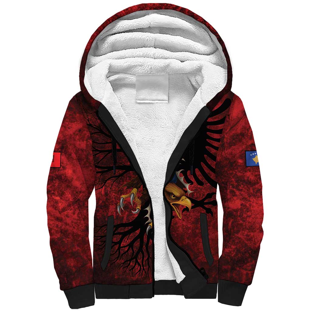 Personalized Kosova Albanian Roots Sherpa Hoodie Kosova Albanian Eagle Flag - Wonder Print Shop