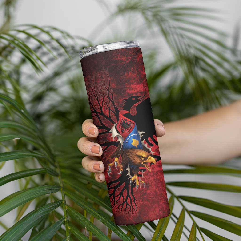 Personalized Kosova Albanian Roots Skinny Tumbler Kosova Albanian Eagle Flag - Wonder Print Shop