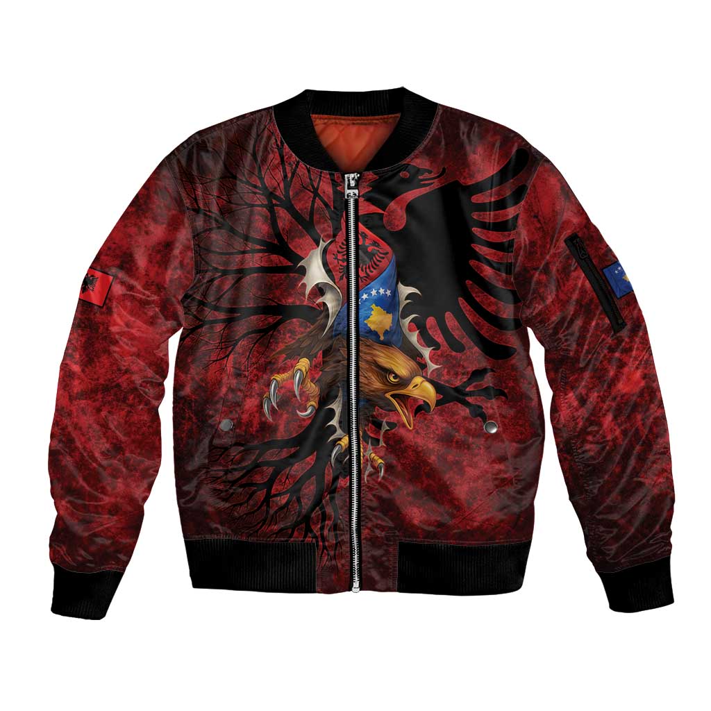 Personalized Kosova Albanian Roots Sleeve Zip Bomber Jacket Kosova Albanian Eagle Flag - Wonder Print Shop