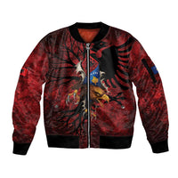 Personalized Kosova Albanian Roots Sleeve Zip Bomber Jacket Kosova Albanian Eagle Flag - Wonder Print Shop
