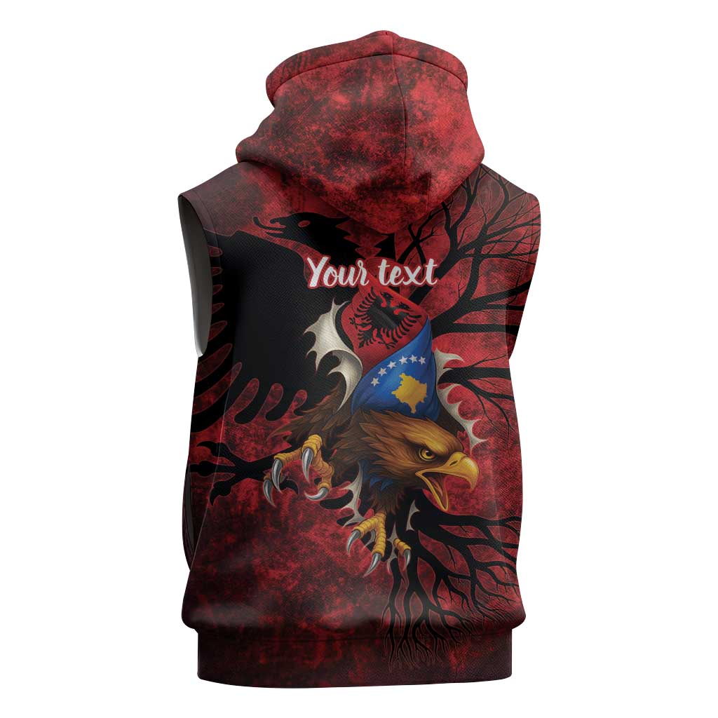 Personalized Kosova Albanian Roots Sleeveless Hoodie Kosova Albanian Eagle Flag - Wonder Print Shop