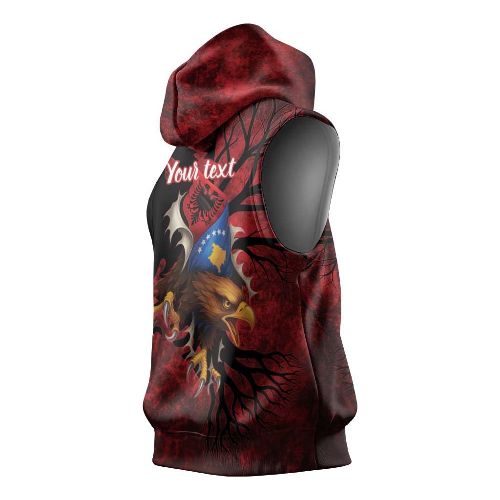 Personalized Kosova Albanian Roots Sleeveless Hoodie Kosova Albanian Eagle Flag - Wonder Print Shop