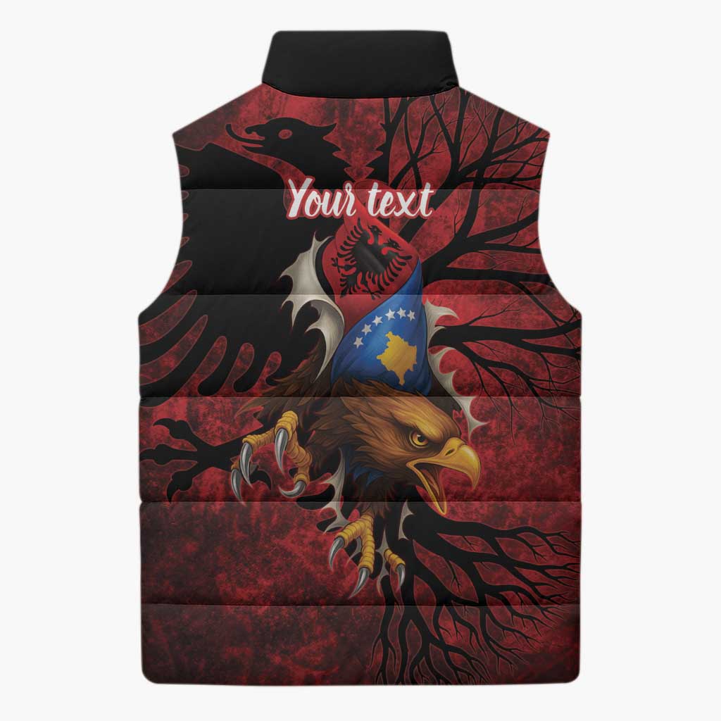 Personalized Kosova Albanian Roots Sleeveless Puffer Jacket Kosova Albanian Eagle Flag - Wonder Print Shop