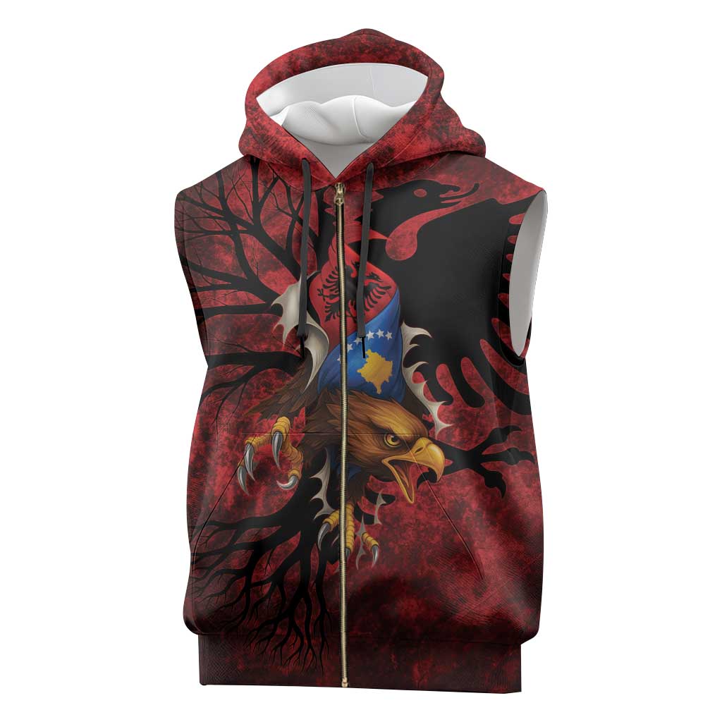 Personalized Kosova Albanian Roots Sleeveless Zip Hoodie Kosova Albanian Eagle Flag - Wonder Print Shop