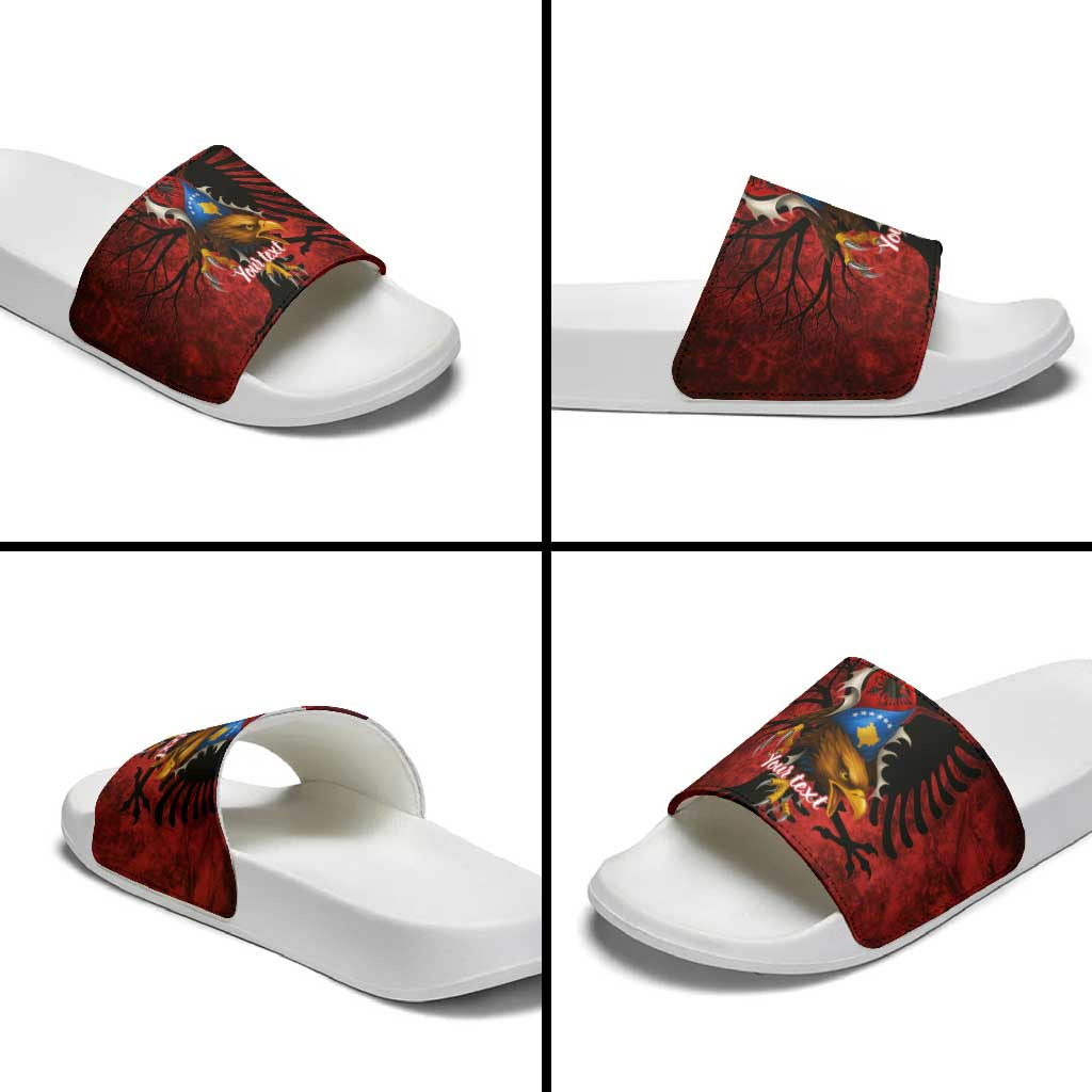 Personalized Kosova Albanian Roots Slide Sandals Kosova Albanian Eagle Flag - Wonder Print Shop