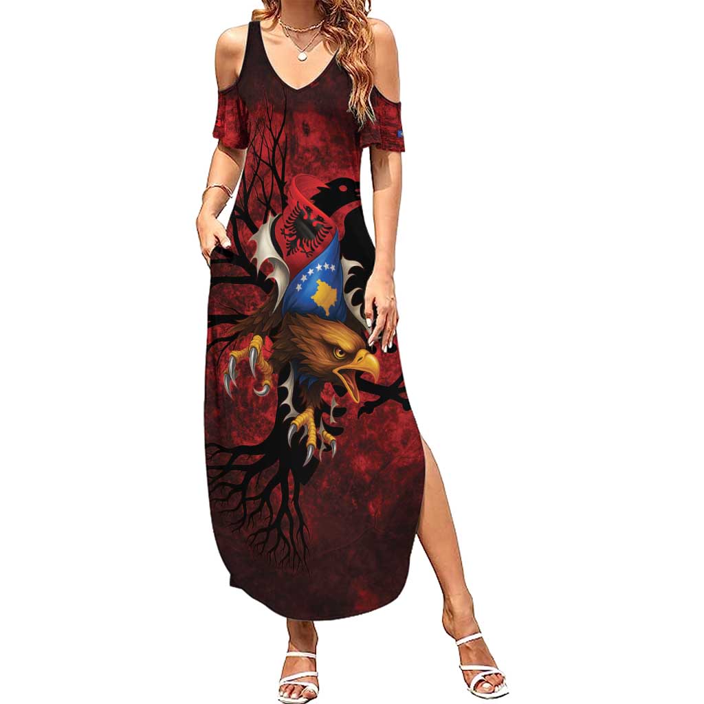 Personalized Kosova Albanian Roots Summer Maxi Dress Kosova Albanian Eagle Flag - Wonder Print Shop