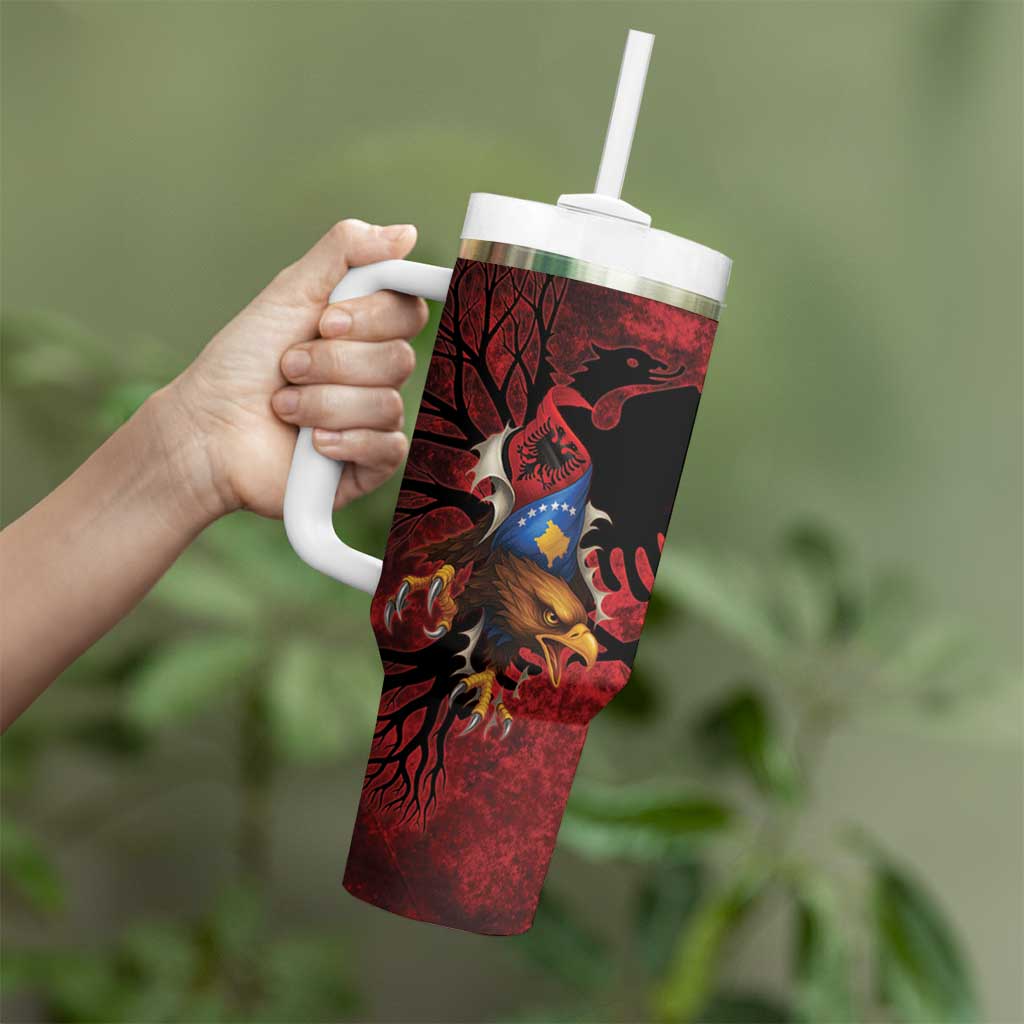 Personalized Kosova Albanian Roots Tumbler With Handle Kosova Albanian Eagle Flag - Wonder Print Shop