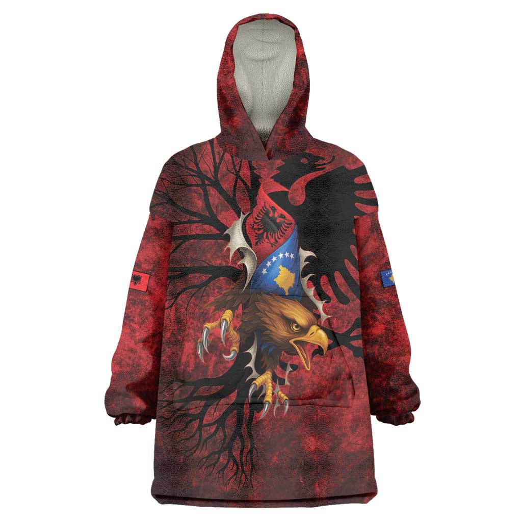 Personalized Kosova Albanian Roots Wearable Blanket Hoodie Kosova Albanian Eagle Flag - Wonder Print Shop