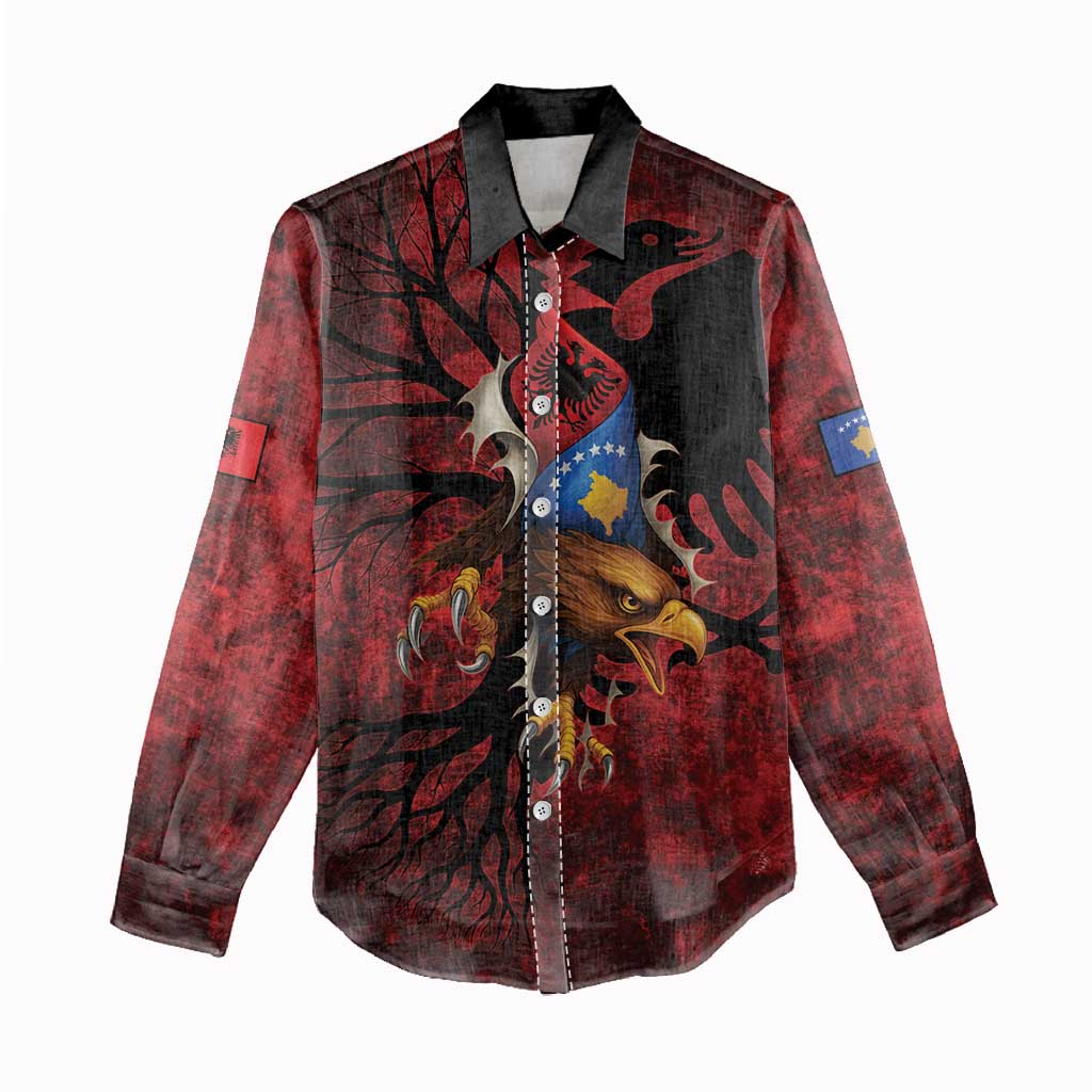 Personalized Kosova Albanian Roots Women Casual Shirt Kosova Albanian Eagle Flag - Wonder Print Shop
