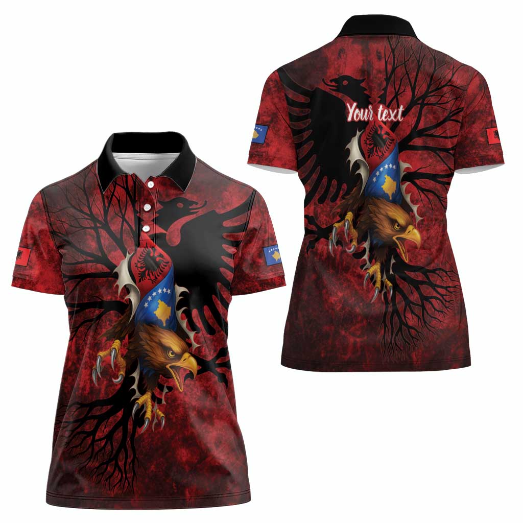 Personalized Kosova Albanian Roots Women Polo Shirt Kosova Albanian Eagle Flag - Wonder Print Shop